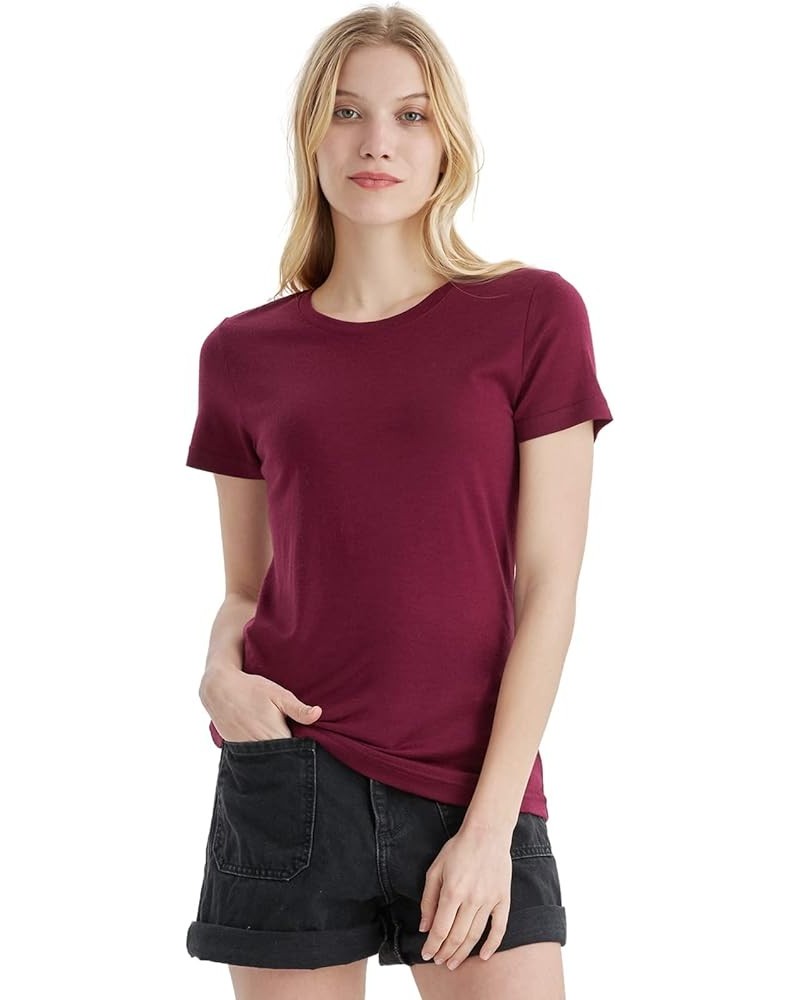 100% Merino Wool T Shirts Women Crew Neck Tops Short Sleeve Odor Resistance Base Layer Travel Hiking Tee Shirt Dark Red $26.5...