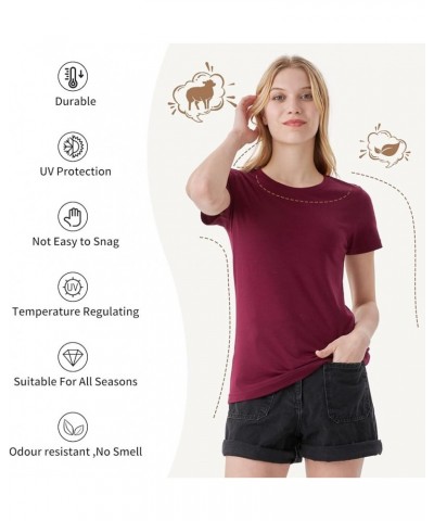 100% Merino Wool T Shirts Women Crew Neck Tops Short Sleeve Odor Resistance Base Layer Travel Hiking Tee Shirt Dark Red $26.5...