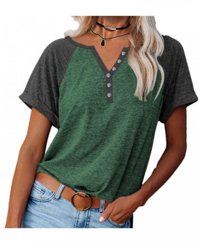 Womens V Neck Basic Tops Color Block Tunic T Shirts Summer Short Sleeve Casual Cotton Tees Shirts Z-green $12.49 Shoes