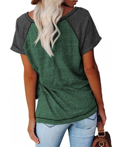 Womens V Neck Basic Tops Color Block Tunic T Shirts Summer Short Sleeve Casual Cotton Tees Shirts Z-green $12.49 Shoes