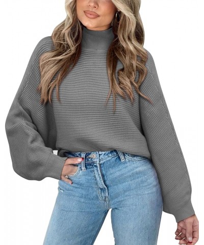 Womens Fall Fashion 2024 Cropped Sweater Batwing Sleeve Turtleneck Chunky Knit Pullover Y2k Casual Loose Tops Grey $25.37 Swe...