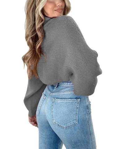 Womens Fall Fashion 2024 Cropped Sweater Batwing Sleeve Turtleneck Chunky Knit Pullover Y2k Casual Loose Tops Grey $25.37 Swe...