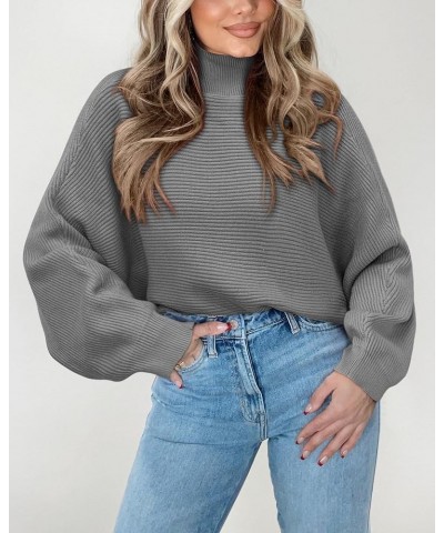 Womens Fall Fashion 2024 Cropped Sweater Batwing Sleeve Turtleneck Chunky Knit Pullover Y2k Casual Loose Tops Grey $25.37 Swe...