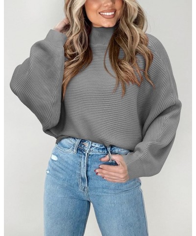 Womens Fall Fashion 2024 Cropped Sweater Batwing Sleeve Turtleneck Chunky Knit Pullover Y2k Casual Loose Tops Grey $25.37 Swe...