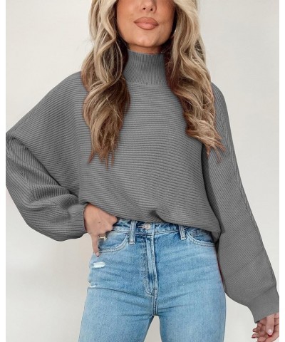 Womens Fall Fashion 2024 Cropped Sweater Batwing Sleeve Turtleneck Chunky Knit Pullover Y2k Casual Loose Tops Grey $25.37 Swe...