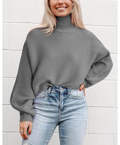 Womens Fall Fashion 2024 Cropped Sweater Batwing Sleeve Turtleneck Chunky Knit Pullover Y2k Casual Loose Tops Grey $25.37 Swe...