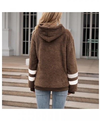 Women's Fuzzy Sweatshirts Sherpa Hooded Pullover Oversized Sweatshirt Pockets Fluffy Quarter Zip Hoodies Sweater Tops C-dark-...