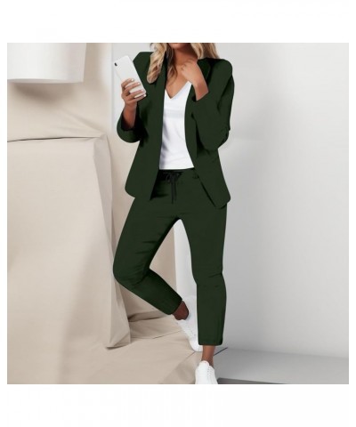 Womens Elegant Solid Color Suit Long Sleeve Cardigan Pockets Top Elastic Straight Leg Official Pants Suits for Ag $27.72 Blazers