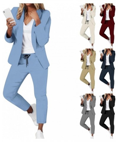 Womens Elegant Solid Color Suit Long Sleeve Cardigan Pockets Top Elastic Straight Leg Official Pants Suits for Ag $27.72 Blazers