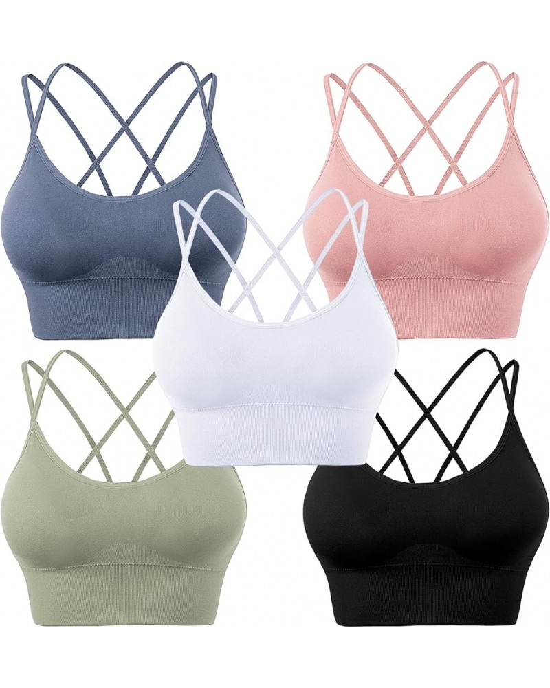 Sports Bras for Women Padded Strappy Criss Cross Cropped Bras for Yoga Workout Fitness Running Gym Low Impact Top 08 Black/Wh...