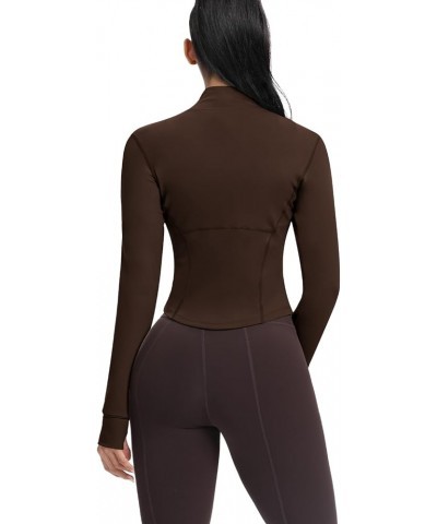 Women's Cropped Running Workout Jackets Zip Slim Fit Athletic Tops with Thumb Holes Roasted Brown $14.70 Jackets