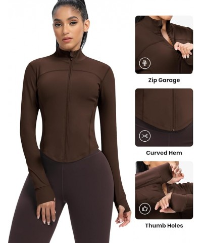 Women's Cropped Running Workout Jackets Zip Slim Fit Athletic Tops with Thumb Holes Roasted Brown $14.70 Jackets