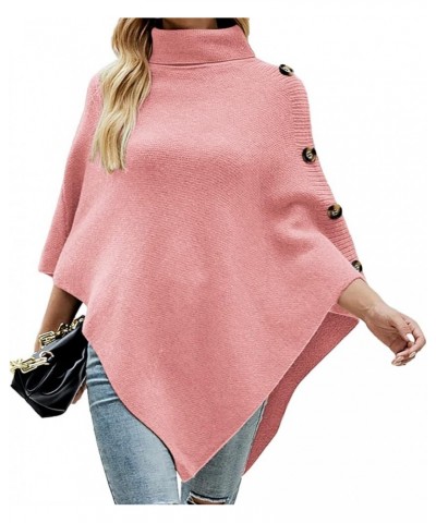 Women Turtleneck Knit Sweater 3/4 Sleeve Asymmetric Hem Oversized Fall Winter Sweaters Casual Pullover Jumper Pink $18.89 Swe...