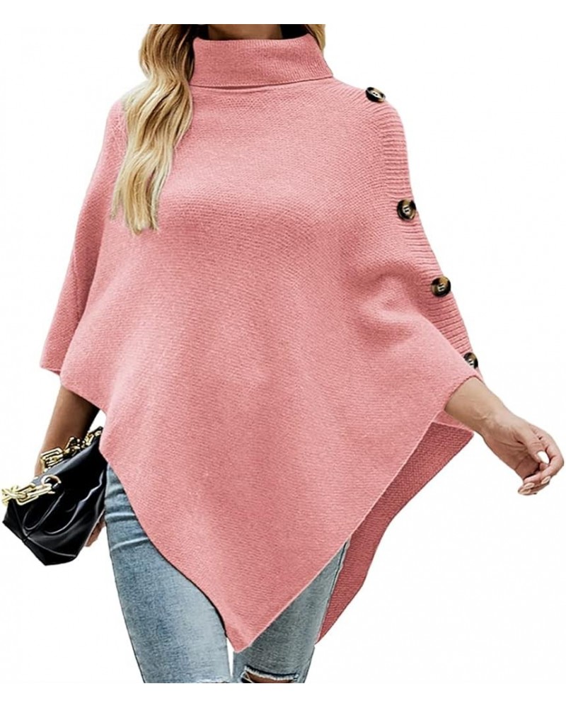 Women Turtleneck Knit Sweater 3/4 Sleeve Asymmetric Hem Oversized Fall Winter Sweaters Casual Pullover Jumper Pink $18.89 Swe...