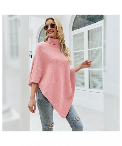 Women Turtleneck Knit Sweater 3/4 Sleeve Asymmetric Hem Oversized Fall Winter Sweaters Casual Pullover Jumper Pink $18.89 Swe...