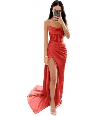 Long Cowl Neck Silk Satin Prom Dresses with High Slit 2024 Mermaid Formal Evening Party Gowns Red $35.09 Dresses