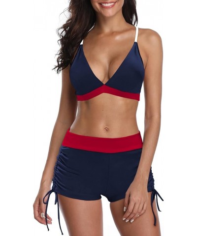 Women Two Piece Swimsuit Athletic Bathing Suits for Women Ruffled Tummy Control High Waisted Swimsuits A Navy and Red $17.99 ...