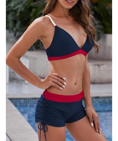 Women Two Piece Swimsuit Athletic Bathing Suits for Women Ruffled Tummy Control High Waisted Swimsuits A Navy and Red $17.99 ...