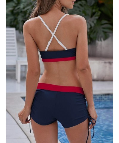 Women Two Piece Swimsuit Athletic Bathing Suits for Women Ruffled Tummy Control High Waisted Swimsuits A Navy and Red $17.99 ...