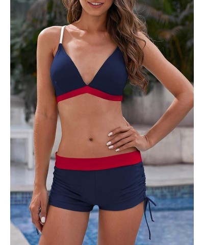 Women Two Piece Swimsuit Athletic Bathing Suits for Women Ruffled Tummy Control High Waisted Swimsuits A Navy and Red $17.99 ...