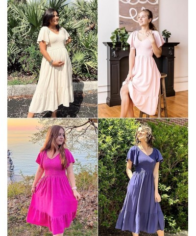 Women's Summer Casual V Neck Ruffle Sleeve Smocked High Waist Midi Dress with Pockets Grassgreen $20.09 Dresses