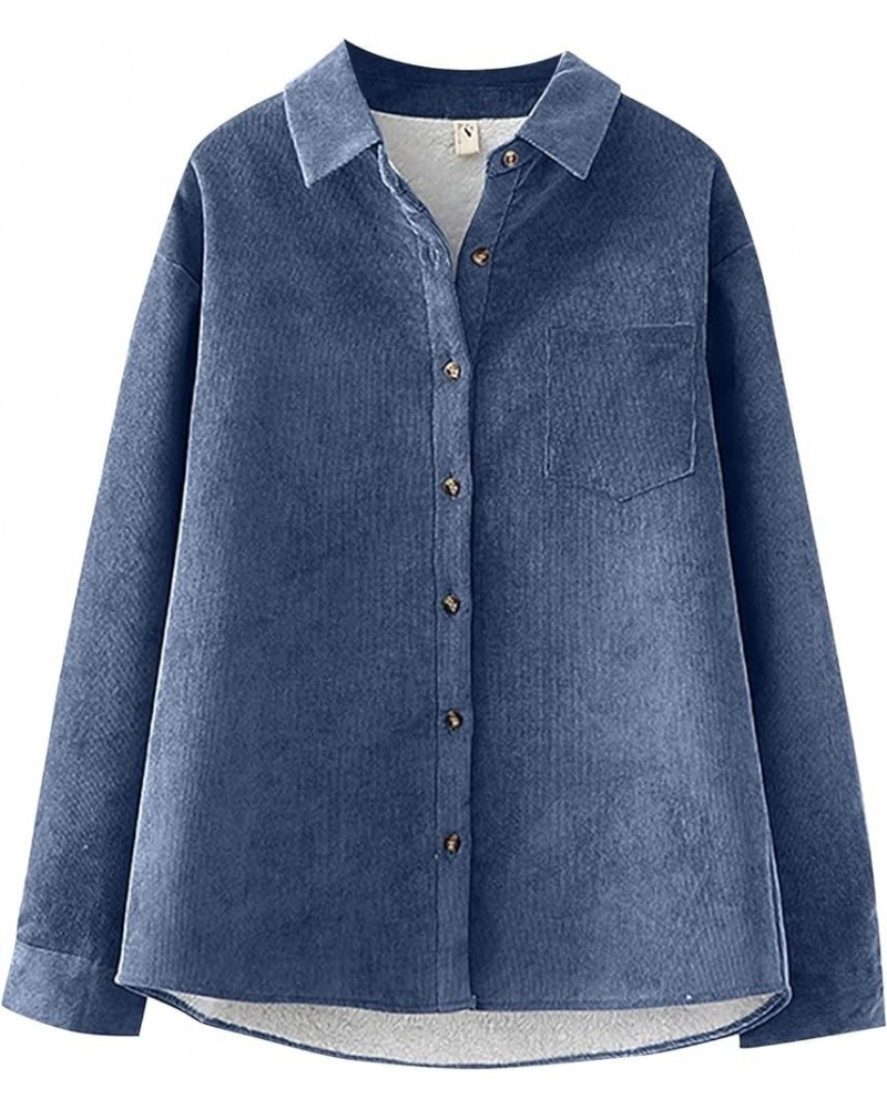 Shacket Jacket Women Plus Size Corduroy Sherpa Jackets Fleece Lined Warm Casual Shirts Outerwear Long Sleeve Tops A-blue $15....