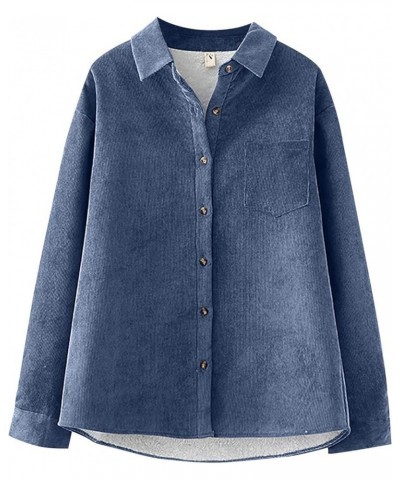 Shacket Jacket Women Plus Size Corduroy Sherpa Jackets Fleece Lined Warm Casual Shirts Outerwear Long Sleeve Tops A-blue $15....