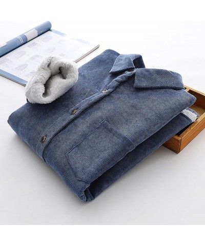 Shacket Jacket Women Plus Size Corduroy Sherpa Jackets Fleece Lined Warm Casual Shirts Outerwear Long Sleeve Tops A-blue $15....