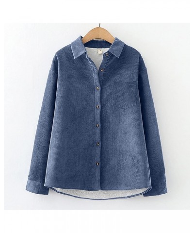 Shacket Jacket Women Plus Size Corduroy Sherpa Jackets Fleece Lined Warm Casual Shirts Outerwear Long Sleeve Tops A-blue $15....