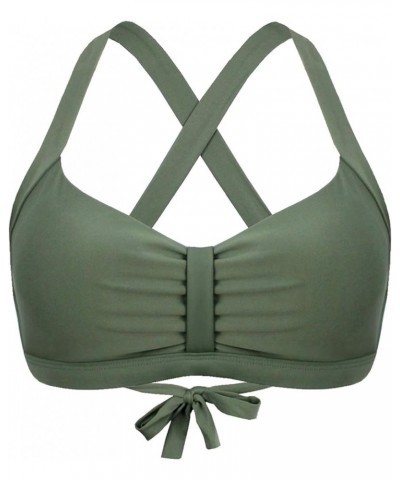 Women's Retro Printed Adjustable Thick Straps Cross Back Push Up Vintage Bikini Swimsuit Tops Only Olive $13.16 Swimsuits