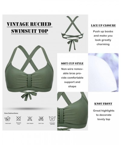 Women's Retro Printed Adjustable Thick Straps Cross Back Push Up Vintage Bikini Swimsuit Tops Only Olive $13.16 Swimsuits