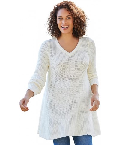 Women's Plus Size V-Neck Shaker Trapeze Sweater Ivory $19.05 Sweaters