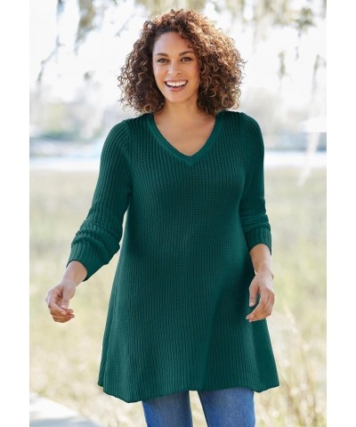 Women's Plus Size V-Neck Shaker Trapeze Sweater Ivory $19.05 Sweaters