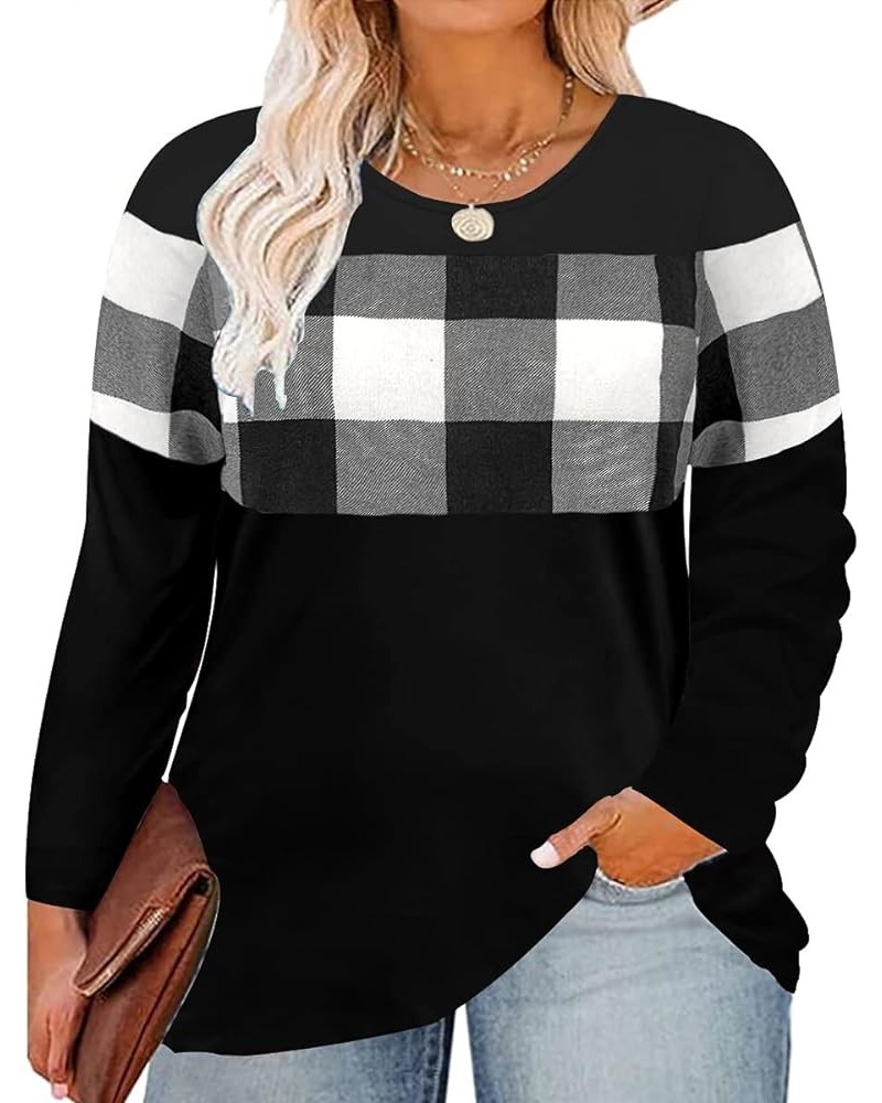 Plus Size Tops for Women Color Block Flower/Striped/Camo Crew Neck Long Sleeve Tee Shirt A13n-plaid $12.40 Sweaters