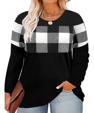 Plus Size Tops for Women Color Block Flower/Striped/Camo Crew Neck Long Sleeve Tee Shirt A13n-plaid $12.40 Sweaters