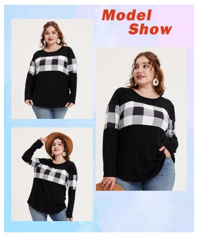 Plus Size Tops for Women Color Block Flower/Striped/Camo Crew Neck Long Sleeve Tee Shirt A13n-plaid $12.40 Sweaters