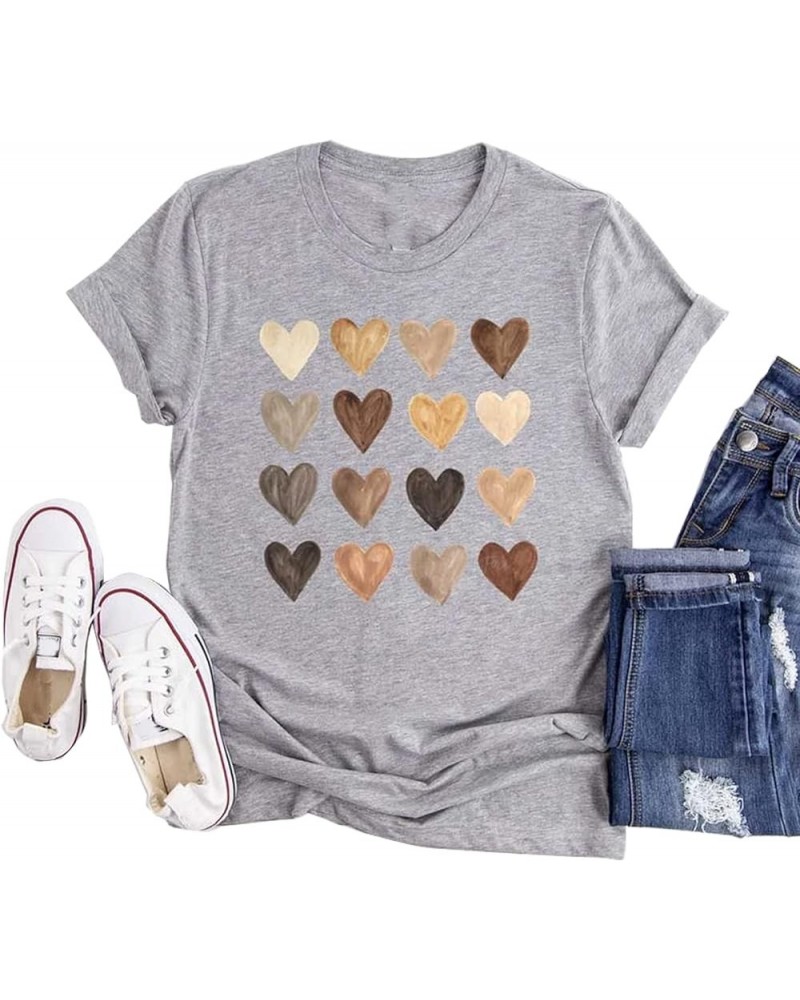 Womens Valentine Shirts Love Heart Graphic Tee T Shirts Teen Girls Cute Graphic T Shirts Tee Top Grey $9.50 T-Shirts