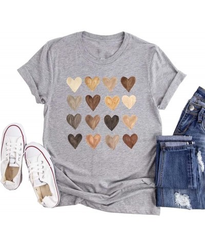 Womens Valentine Shirts Love Heart Graphic Tee T Shirts Teen Girls Cute Graphic T Shirts Tee Top Grey $9.50 T-Shirts