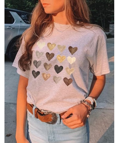 Womens Valentine Shirts Love Heart Graphic Tee T Shirts Teen Girls Cute Graphic T Shirts Tee Top Grey $9.50 T-Shirts