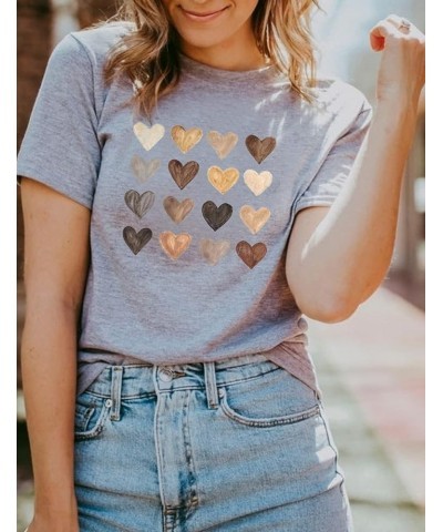 Womens Valentine Shirts Love Heart Graphic Tee T Shirts Teen Girls Cute Graphic T Shirts Tee Top Grey $9.50 T-Shirts