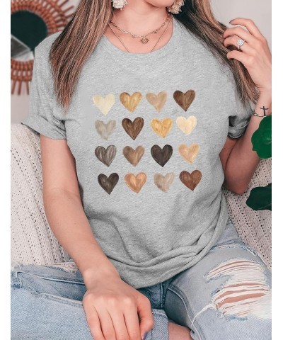 Womens Valentine Shirts Love Heart Graphic Tee T Shirts Teen Girls Cute Graphic T Shirts Tee Top Grey $9.50 T-Shirts