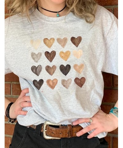 Womens Valentine Shirts Love Heart Graphic Tee T Shirts Teen Girls Cute Graphic T Shirts Tee Top Grey $9.50 T-Shirts