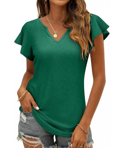 Women's Summer Casual Tops Ruffle Sleeve Blouse V Neck Solid Cute Tunic Shirt C-dark Green $9.53 Tops