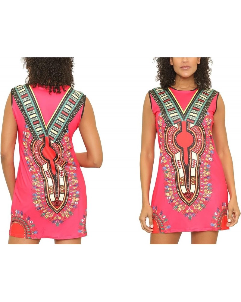 Unixex Dashiki Print African Tribal Tunic Top with Hoodie Pink-2 $12.59 Tops