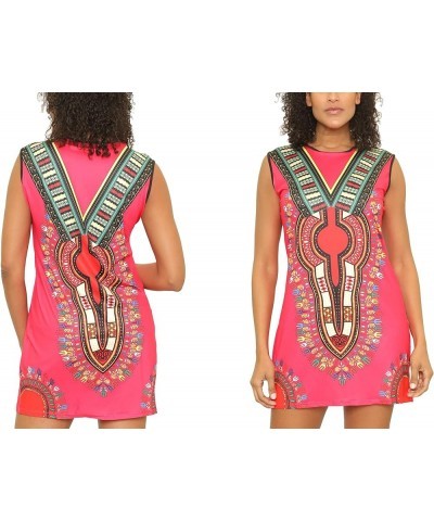 Unixex Dashiki Print African Tribal Tunic Top with Hoodie Pink-2 $12.59 Tops