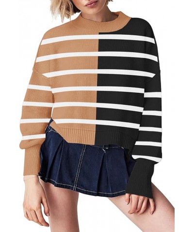 Womens 2023 Trendy Cropped Sweaters Knit Ribbed Easy Street Stripe Crop Pullover Sweater Tops Stripe-6 $16.71 Sweaters