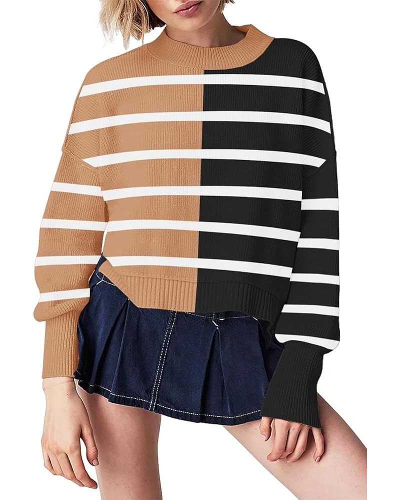 Womens 2023 Trendy Cropped Sweaters Knit Ribbed Easy Street Stripe Crop Pullover Sweater Tops Stripe-6 $16.71 Sweaters