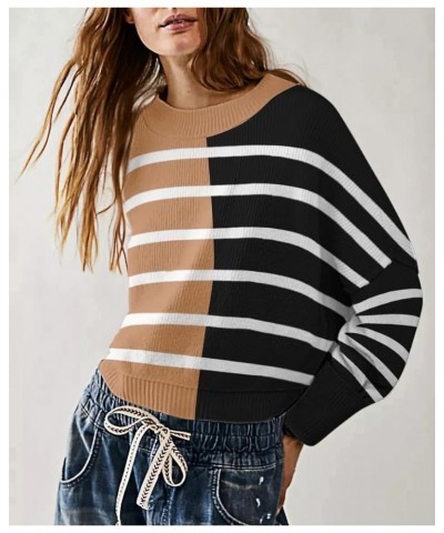 Womens 2023 Trendy Cropped Sweaters Knit Ribbed Easy Street Stripe Crop Pullover Sweater Tops Stripe-6 $16.71 Sweaters