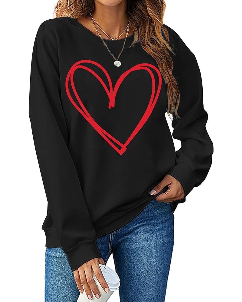 Valentine's Day Sweatshirt Women Funny Leopard Love Heart Graphic Pullover Long Sleeve Shirt Tops Black $20.91 Activewear