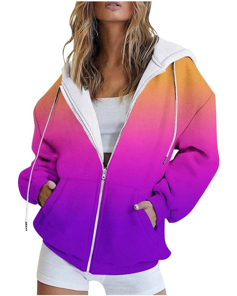 Hoodies For Women,Women'S Oversized Solid Full Zip Jacket Y2K Long Sleeve Hooded Coat With Pockets Sweatshirt 2-purple $13.28...